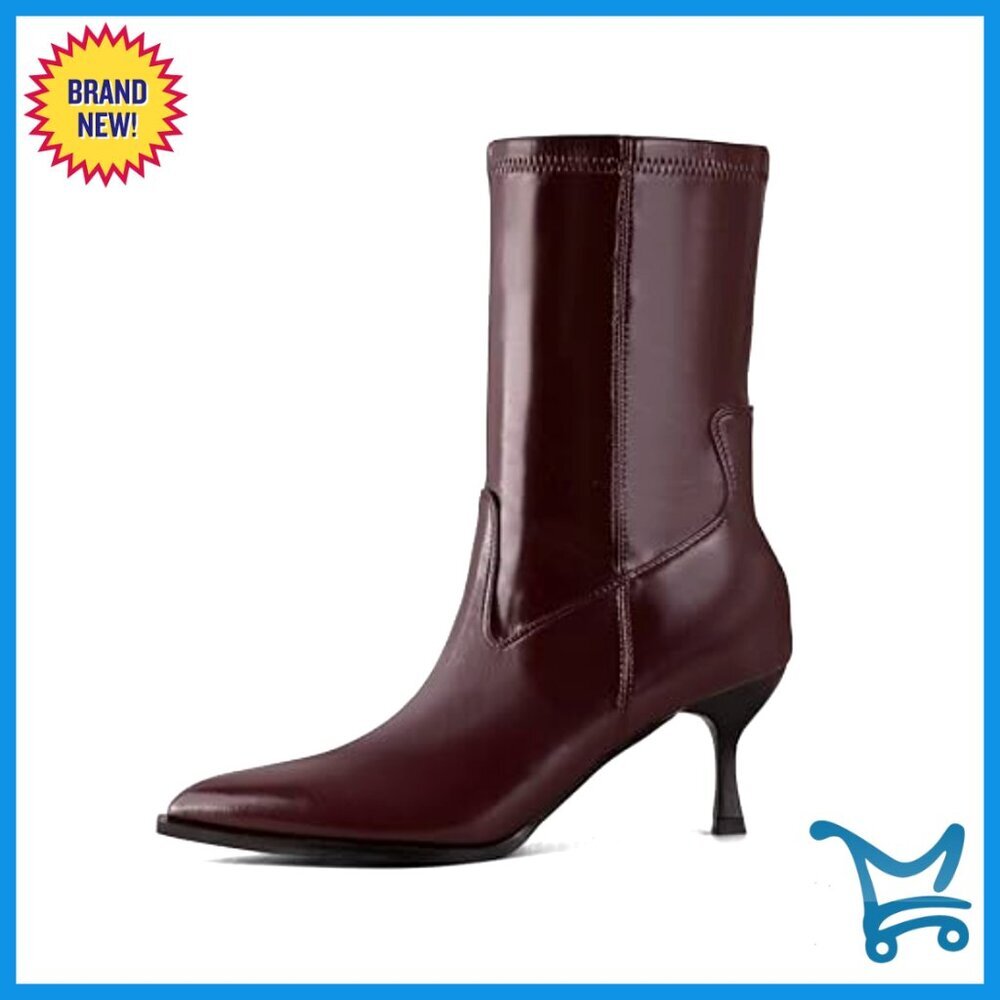 Pointed Toe Kitten Heel Ankle Boots with Side Zipper Stacked Stiletto Booties - Picture 3 of 7